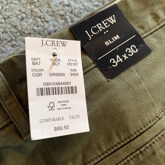 NWT J. CREW FACTORY OLIVE GREEN SLIM-FIT FLEX PANTS - SIZE 34 x 30 - Picture 9 of 15